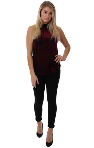 VERONICA M TOPS HALTER NECK VELOURS SUPERPOSITION VACANCES BORDEAUX HAUT SANS MANCHES