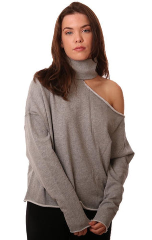 SIX FIFTY TOPS SWEAT-SHIRT GRIS À MANCHES LONGUES ET DÉCOUPÉ