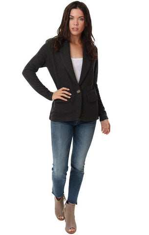 Veronica M Vestes Bouton Fermeture Épaule Rembourrée Gris Tricot Chic Blazer