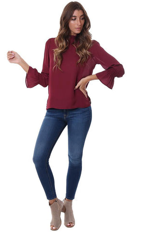 Veronica M Tops Manches 3/4 Cloche Bordeaux Doux Habillé Chic Chemisier