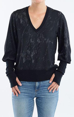 BLOUSON MANCHES COL V ROUGE HAUTE NOIR MARBRÉ TOPS