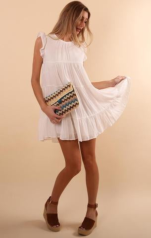 TIERED MINI DRESS COTTON CANDY SUMMER WHITE PARTY DRESS