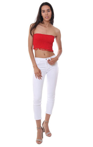 Tops Red Tassel Trim Mini Tube Top