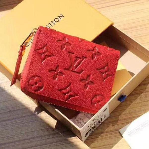 LV Louis Vuitton Popular Women Pure Color Leather Zipper Wallet Purse