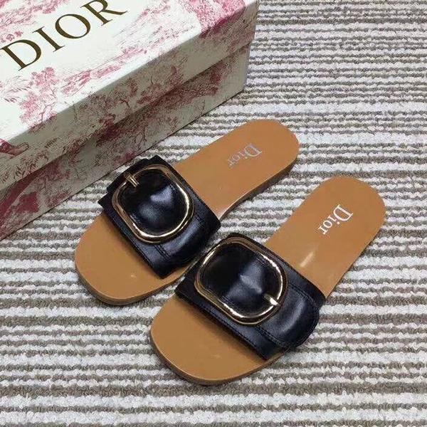 Dior Women Fashion Leather Buckle Slipper Sandals Shoes