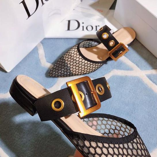 Dior Pointed Patent Leather Net Knitted Bread Head Slippers Shoes