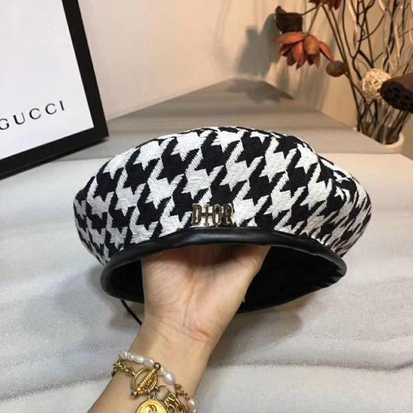 Dior Winter Retro Classic Multicolor Tartan Letter Logo Beret Cap Temperament Women Hat Painter Cap