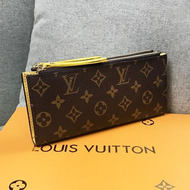 Louis Vuitton Lv New Fashion Monogram Print Leather Double Zipper Wallet Purse Women