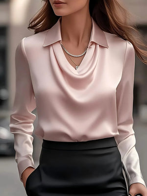 Satin Collar Long Sleeve Blouse - Li'l K 