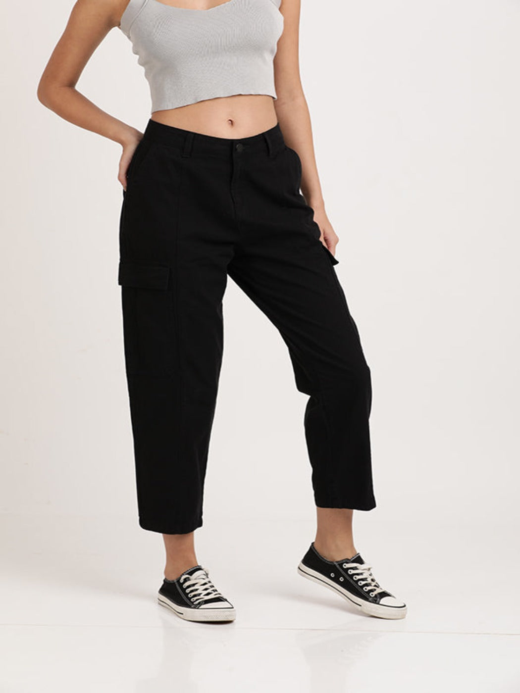 Women's Straight Leg High Waisted Cargo Trousers With Pockets Black –  Styledup.co.uk