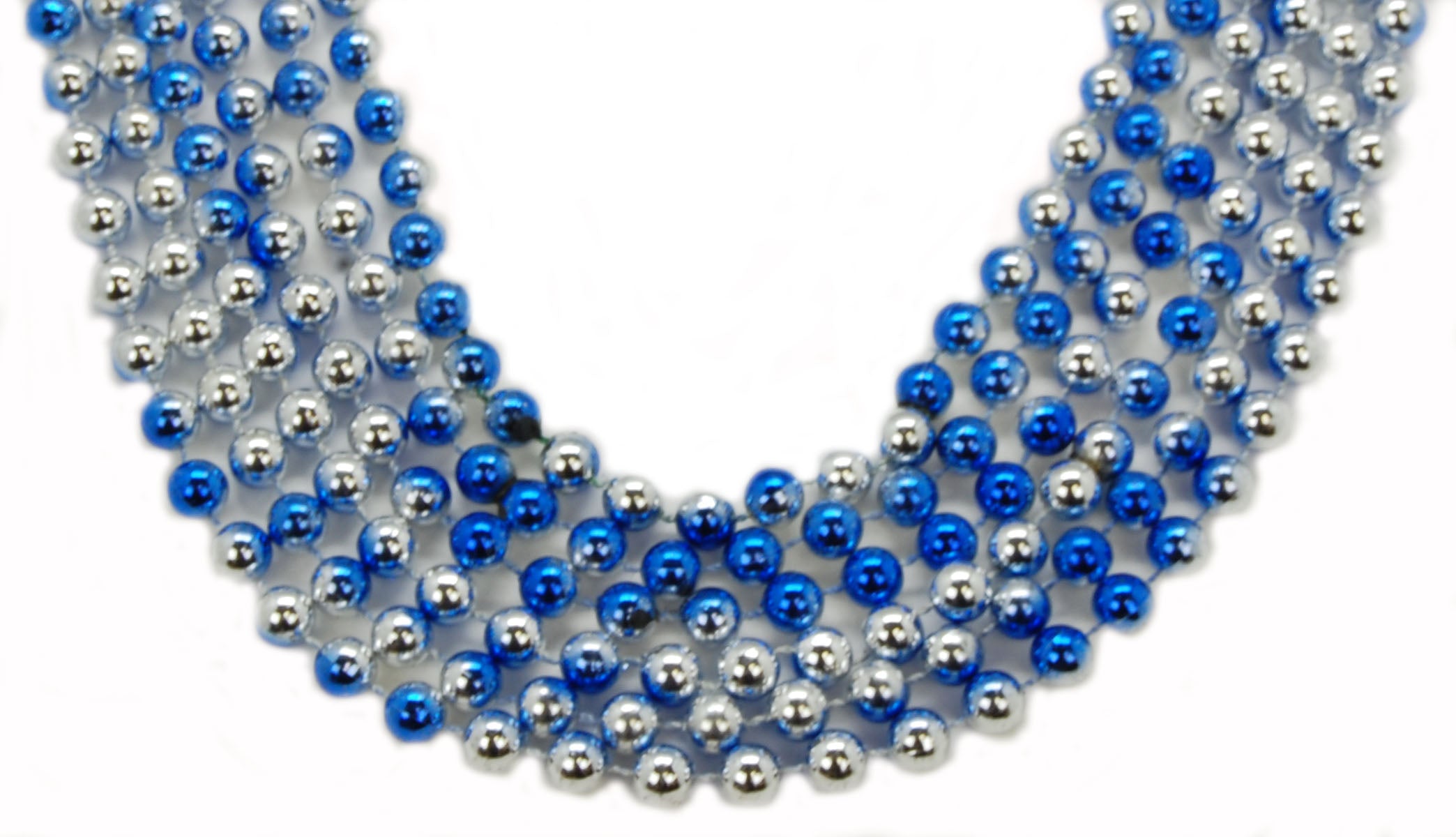Round Silver & Blue Mardi Gras Beads