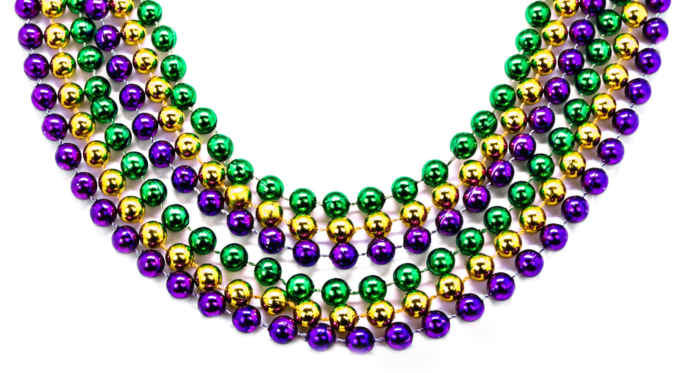 Assorted Bead Necklaces - Green, Gold, Purple - 30 100 in a package - OMG  Party Store