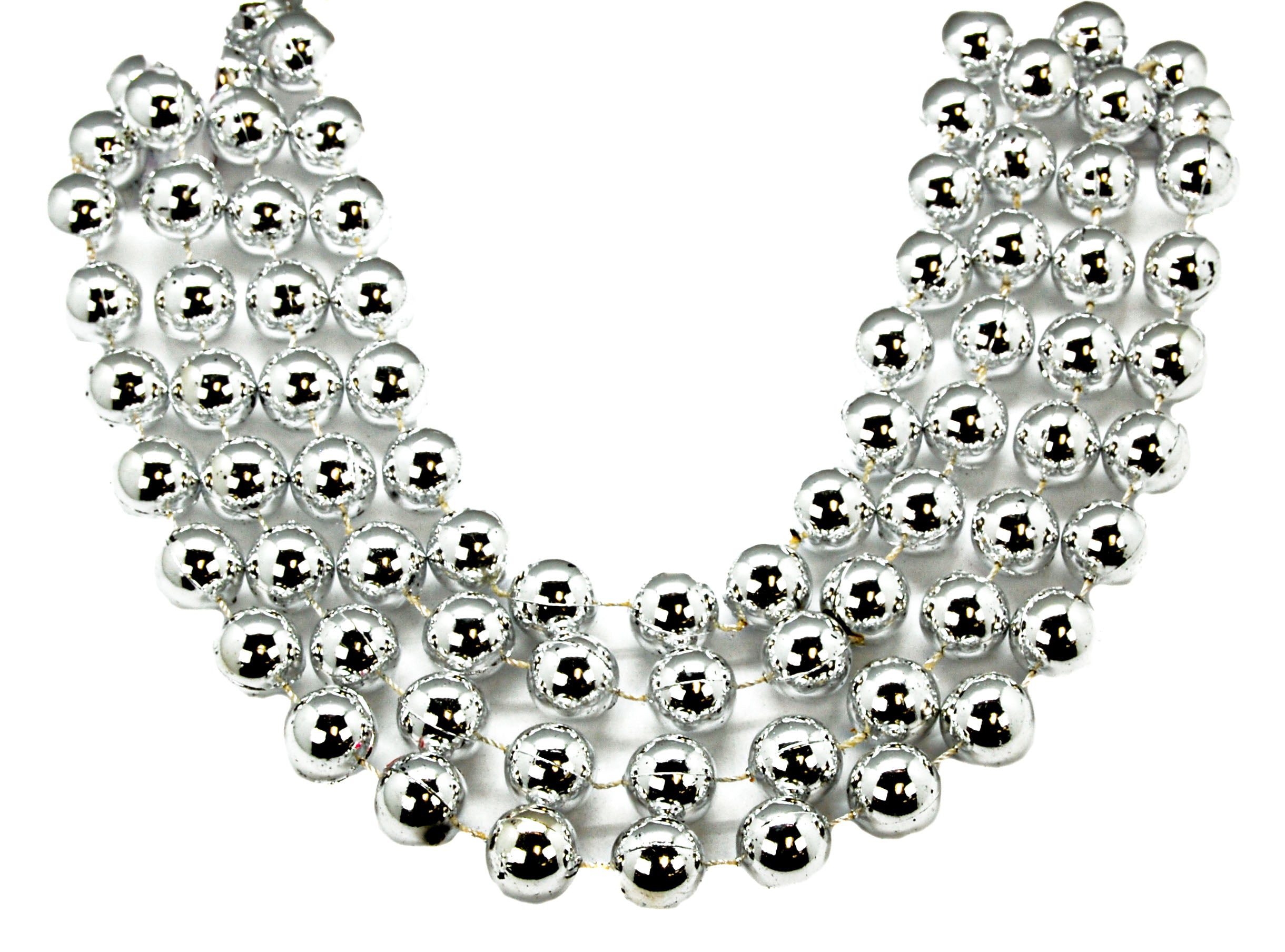 36 Round Red and Silver Faceted Mardi Gras Bead Necklace