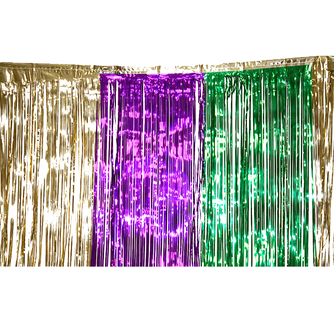 Purple, Green and Gold Mardi Gras Metallic Fringe 15 x 10