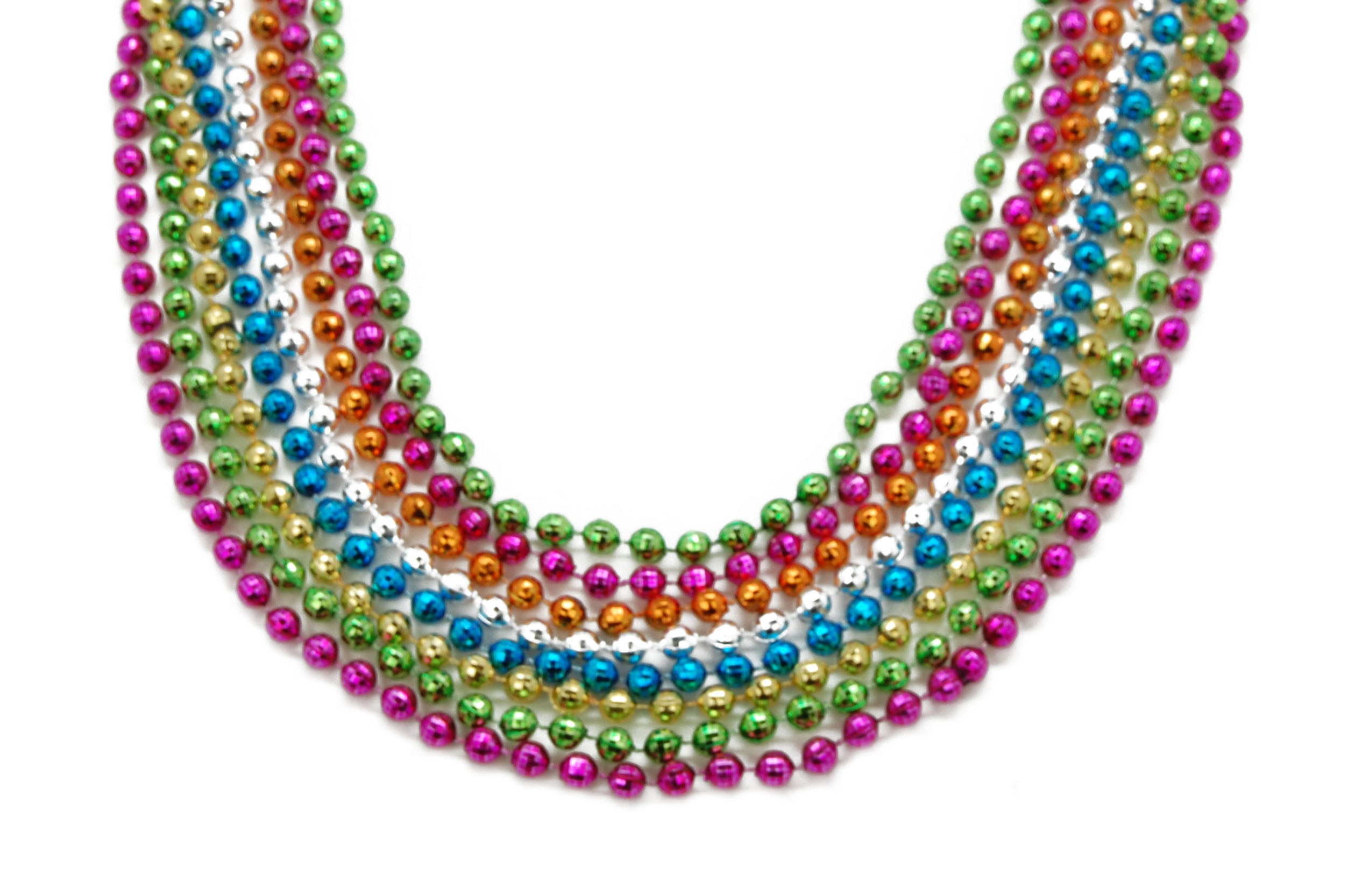 24pcs 33 Inch 7 mm Metallic Hot Pink Bead Necklaces, Mardi Gras