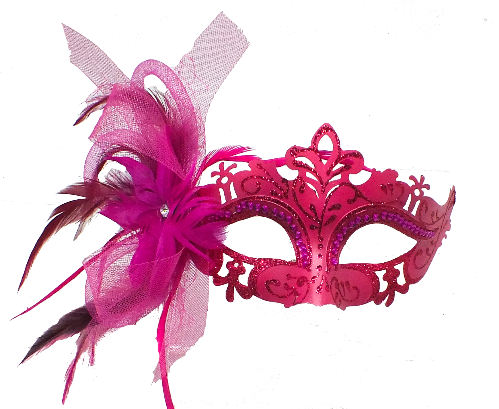 Hot Pink Feathers with Silver Sequins Around The Eyes (Each) – Mardi Gras  Spot
