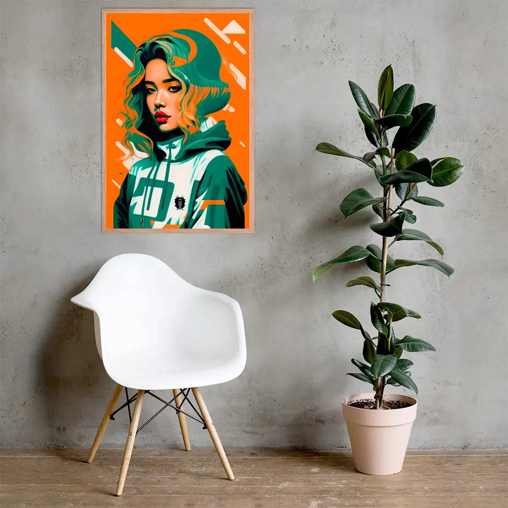 Raze Poster: Illustrative Portrait of Woman in Vibrant Tones. Perfect for Modern Decoration