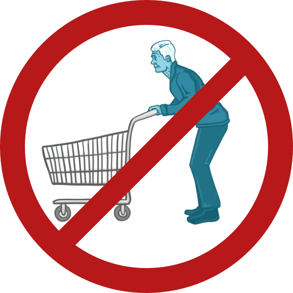 Man bent over pushing shopping cart