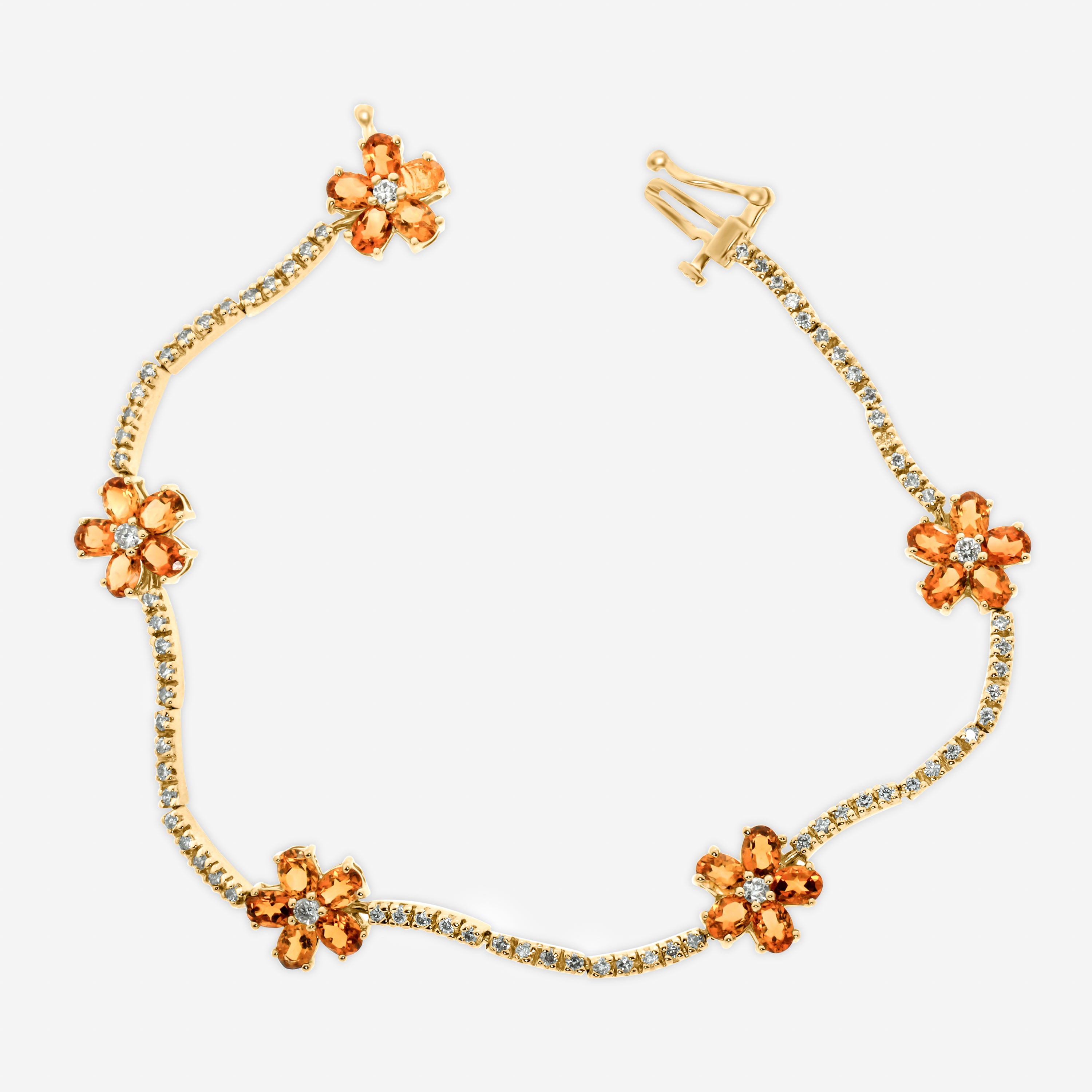 Image of SuperOro 14K Yellow Gold, Citrine and Diamond Flower Station Bracelet 63705