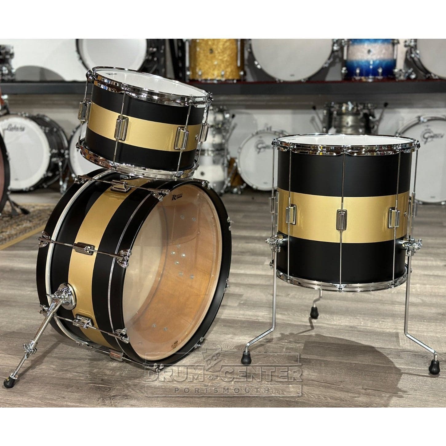 Rogers Tower Limited Edition “Satin Black/Gold Duco” 3PC Vintage Drum Set 