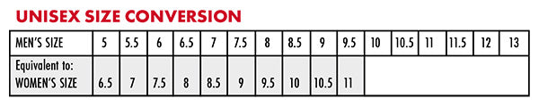 KR Strikeforce - Unisex Shoe Size Conversion Chart