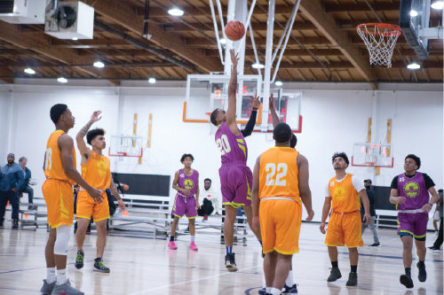 Young men playing basketball