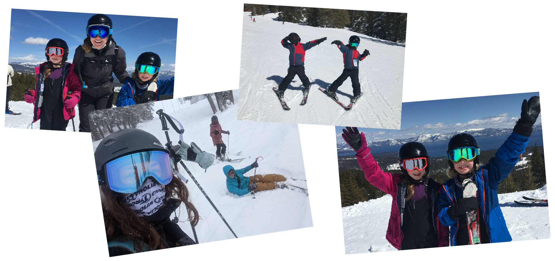 Photo collage of people utilizing their rental gear and apparel.