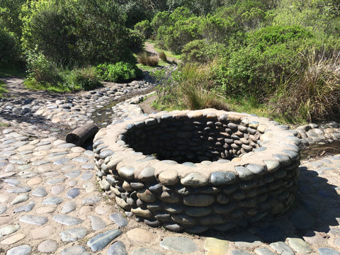 Photo of the El Polin Spring encircled by a brick ring.