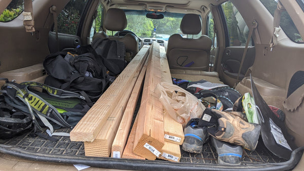 Wood and gear in the back of Austen's SUV.