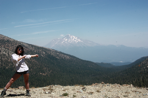 Rachel overlooking a view of Mt. Shasta