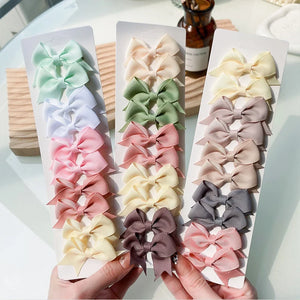 10Pcs/Set New Cute Solid Ribbon Bowknot Hair Clips for Baby Girls Handmade Bows Hairpin Barrettes Headwear Kids Hair Accessories - Radiance Ready