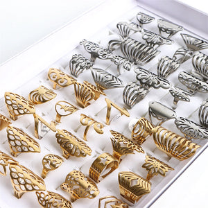 10Pcs/Lot Fashion Hollow Stainless Steel Rings For Women Men Geometric Black Multicolor Mixed Style Jewelry Gifts Party - Radiance Ready