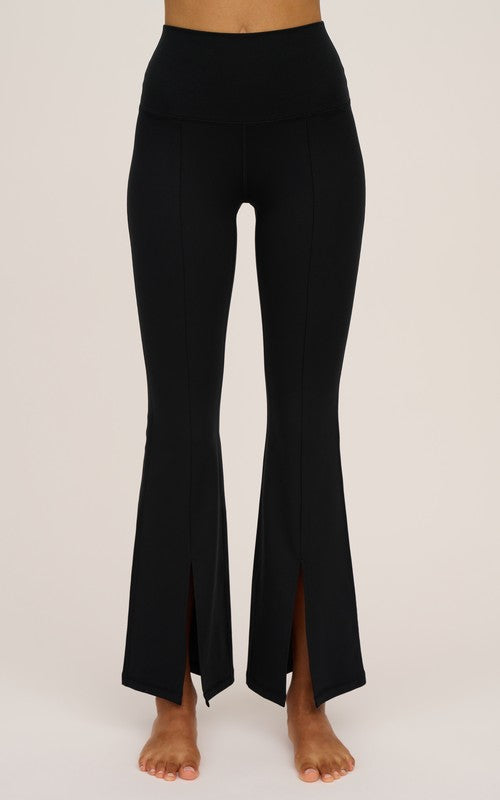 YOGALICIOUS Black Lux Julia High Rise Pintuck Wide Leg Flare Pants