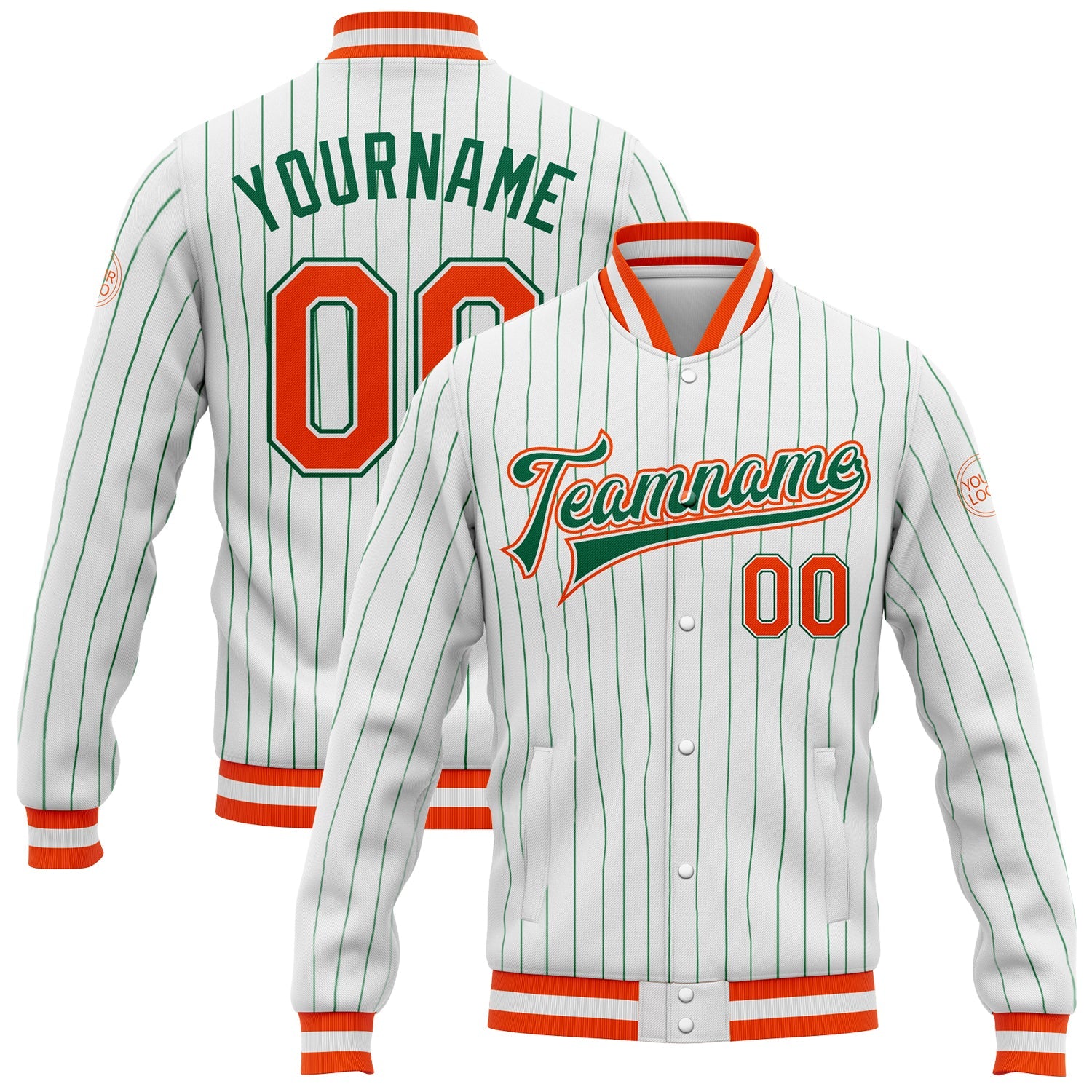 Custom White Kelly Green Pinstripe Orange-Kelly Green Bomber Full