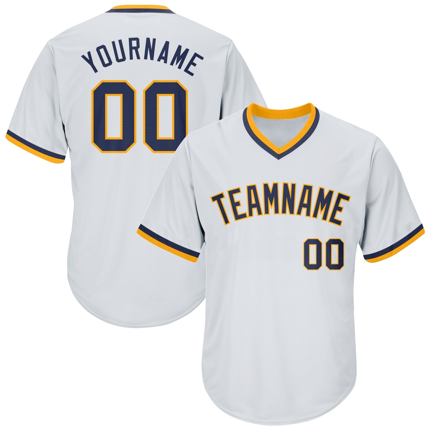 Custom Team Gold Baseball Authentic White Navy Strip Throwback