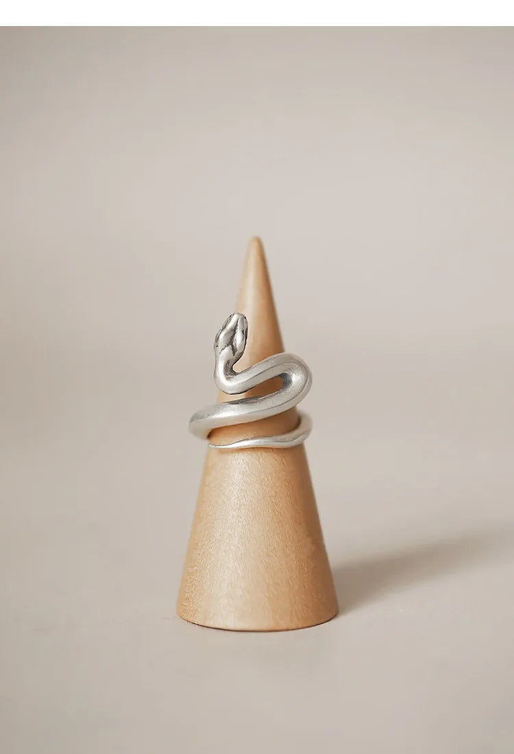 Elegant 925 Silver Snake Ring - Frosted Adjustable Design - Image 7