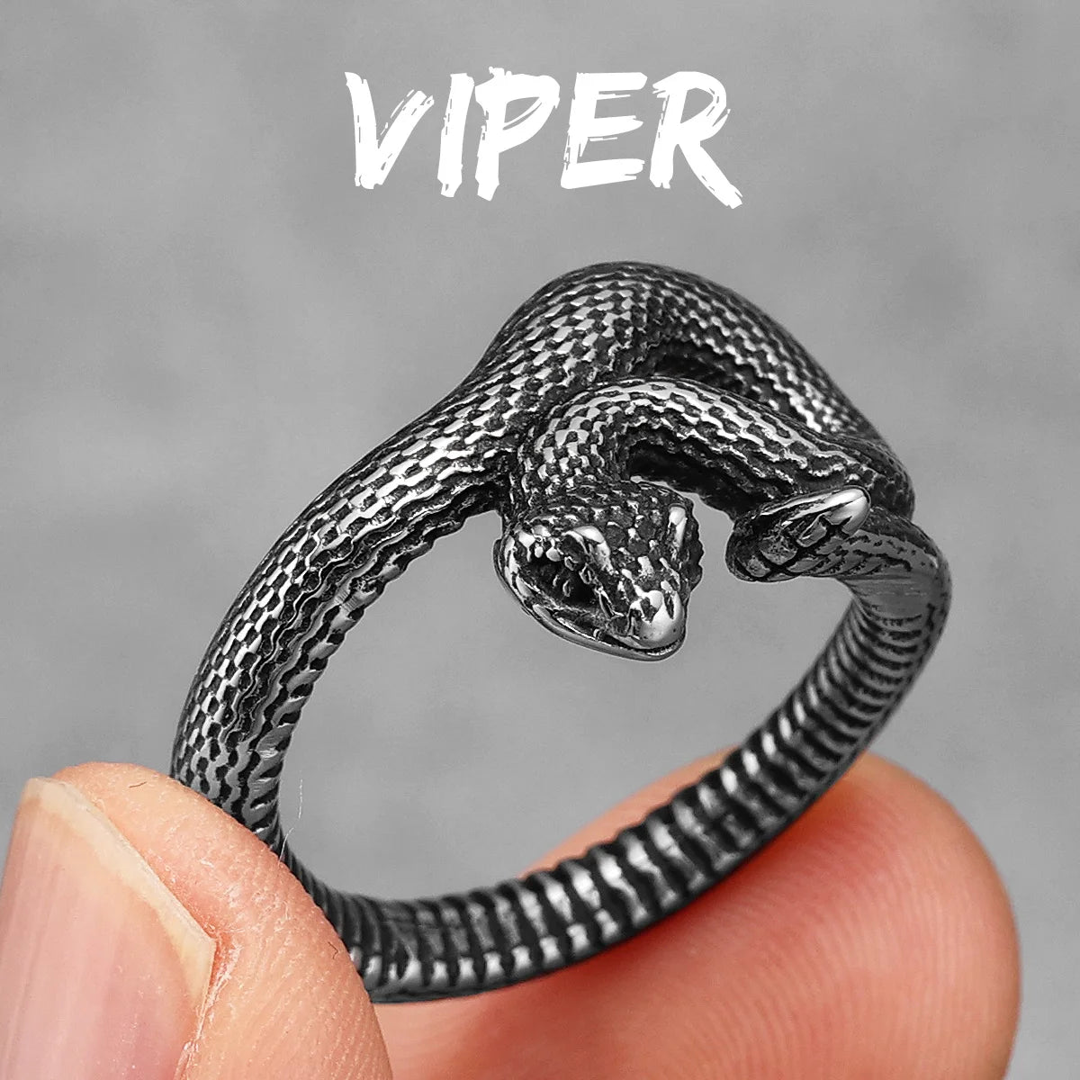Stainless Steel Viper Snake Ring - Punk Biker Jewelry - Image 11