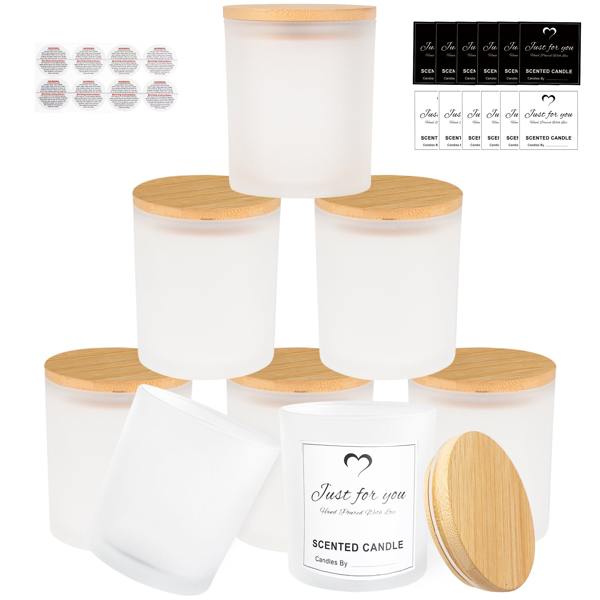8 Pack 14 OZ Frosted Glass Candle Jars with Bamboo Lids