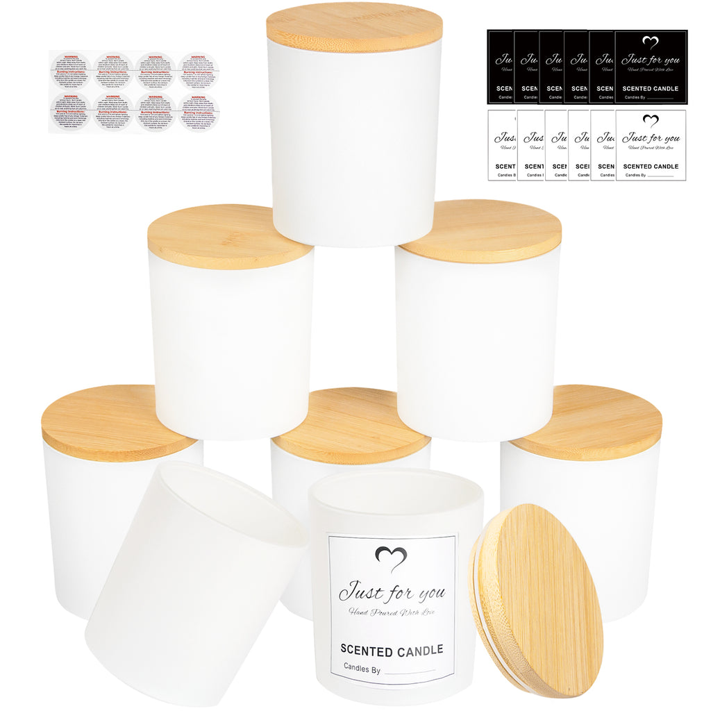 8 Pack 14 OZ Frosted Glass Candle Jars with Bamboo Lids – CONNOO