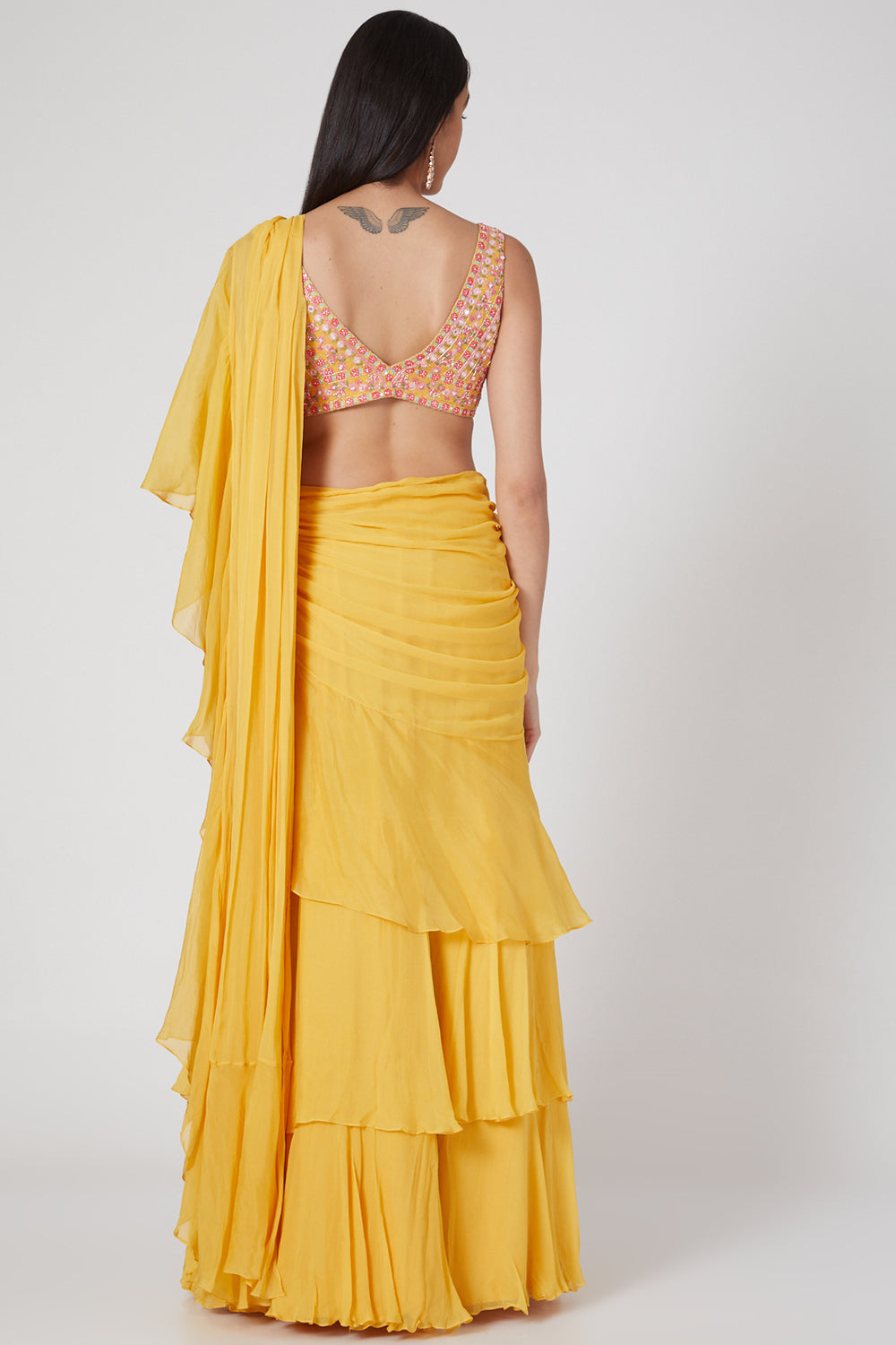 Yellow drape saree – Youngberry