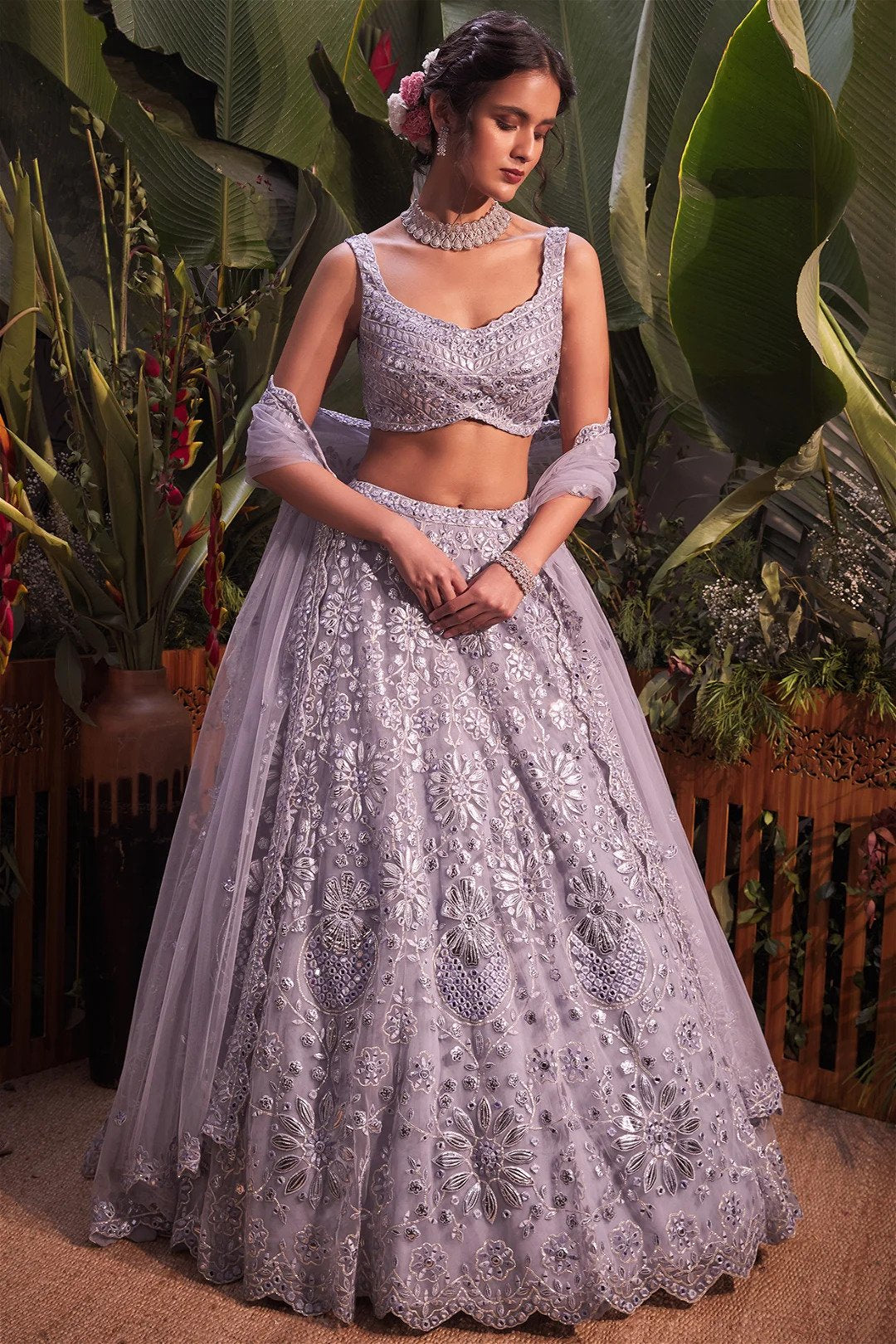 Antique Silver Lehenga Set | Seema Gujral – KYNAH