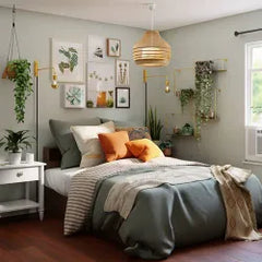 Natural style bedroom with plants for help improve sleeping.
