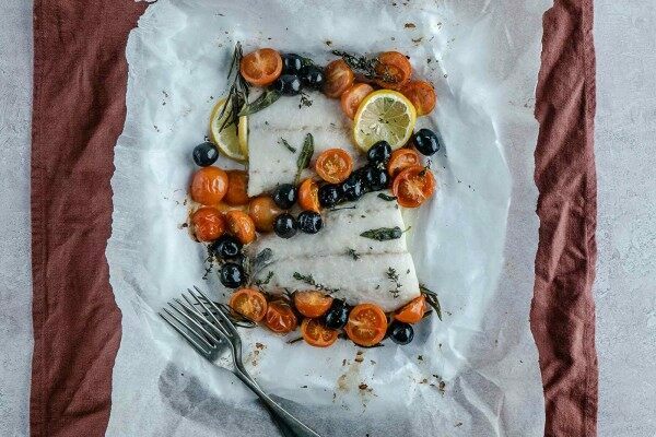 Sea Bass En Papillote with Olives, Garlic, Tomatoes Recipe – The Fish ...