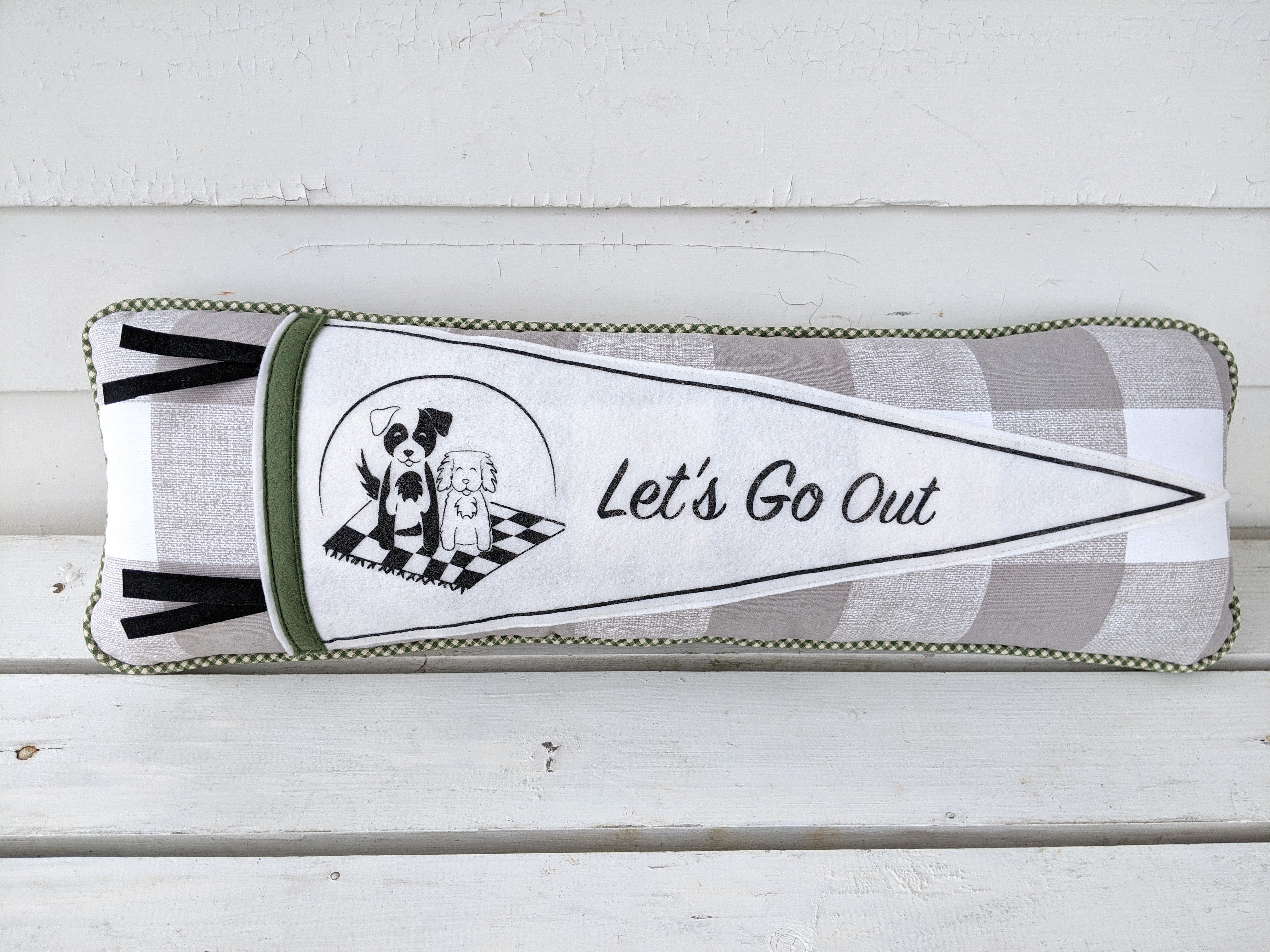 Let S Go Out Pennant Pillow Neutral Fabric Scout Studio