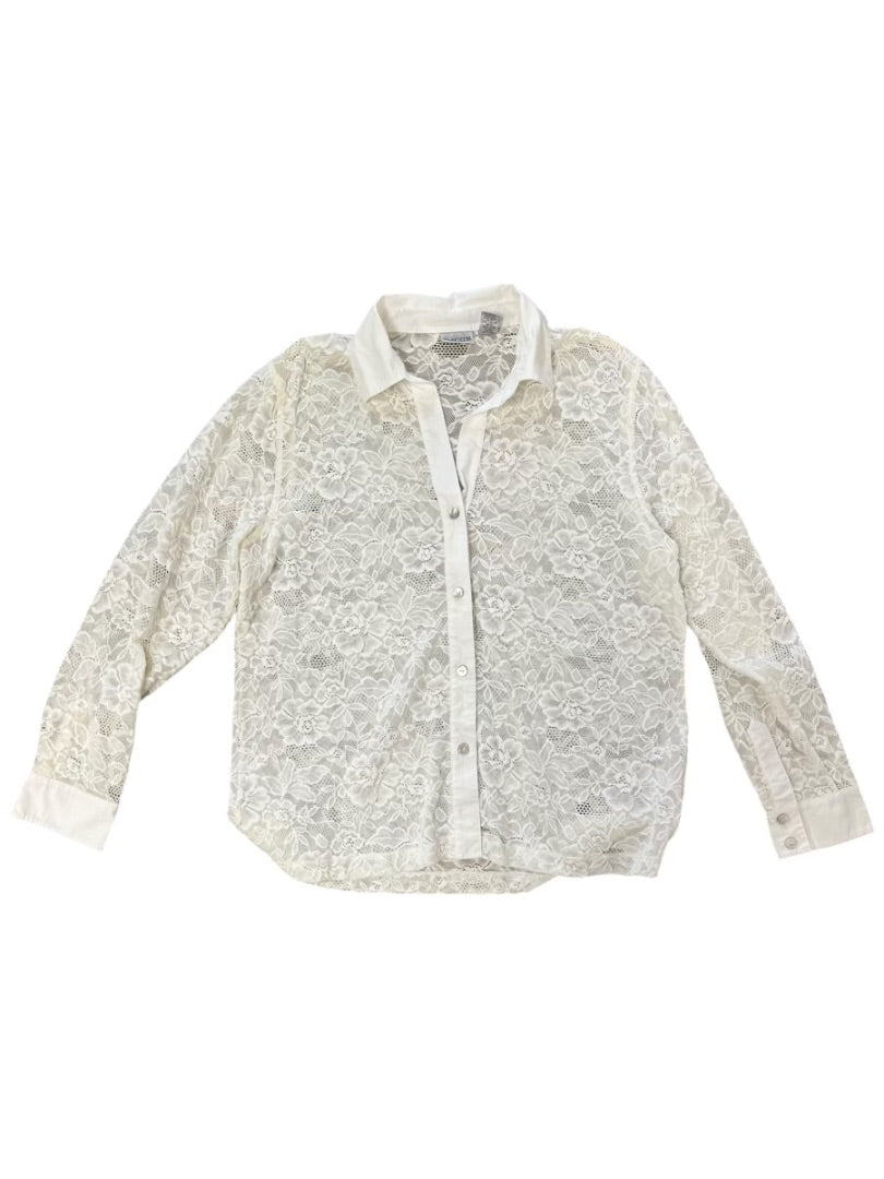 Chicos White Seered Floral Button Down Shirt - 3 -