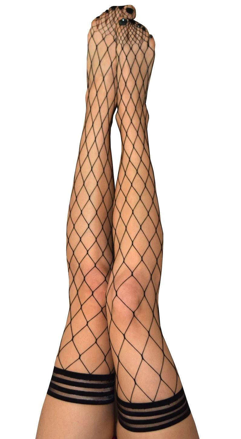 Michelle - Fishnet Thigh High - Size C - Black