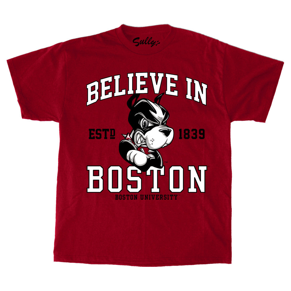 Believe In Boston Boston University Red T Shirt Sullys Brand 