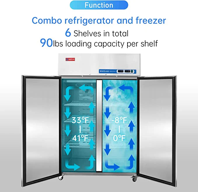 Westlake WK-48RF 48"Reach-in Double door COMBO Refrigerator and Freezer 36 Cu.Ft. - Image 3