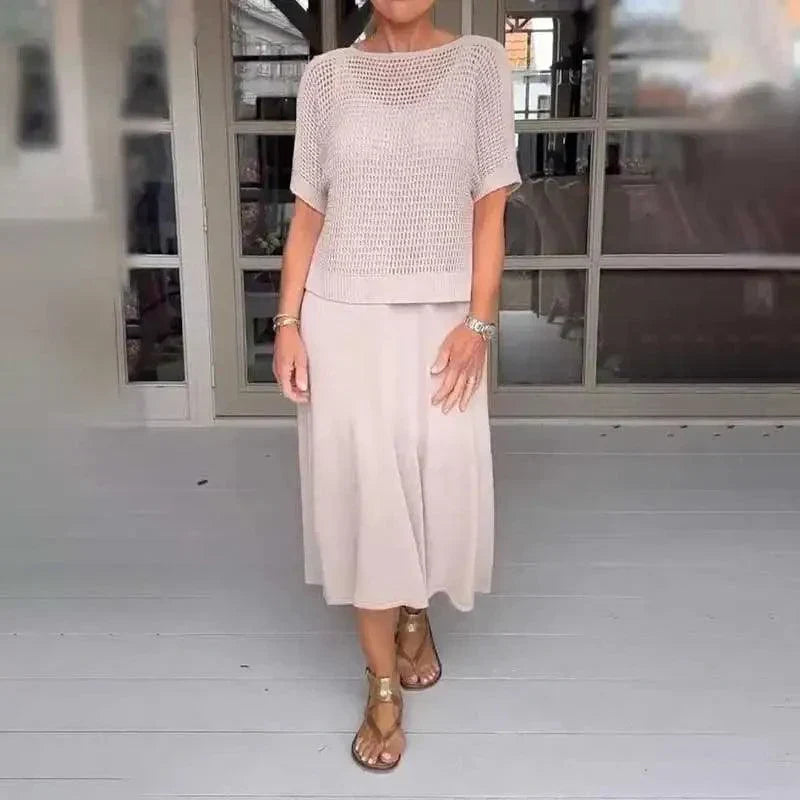 Conjunto Maresia™ com Top de Crochê Artesanal e Vestido Fluido / Elegância Despojada para os Dias de Verão! 1