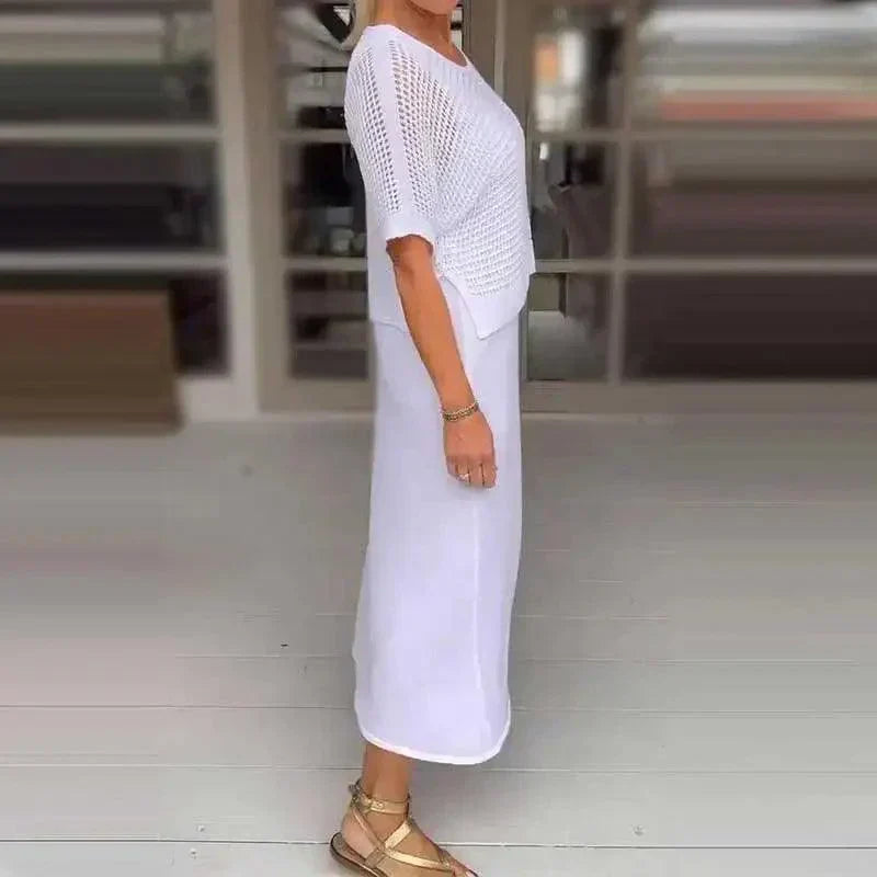 Conjunto Maresia™ com Top de Crochê Artesanal e Vestido Fluido / Elegância Despojada para os Dias de Verão! 5
